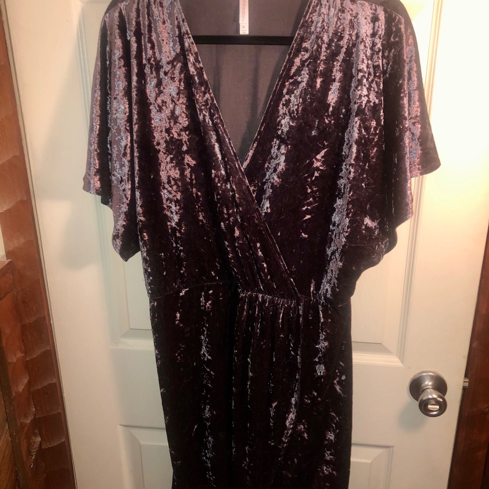 Purple Crushed Velvet Style Faux Wrap Dress